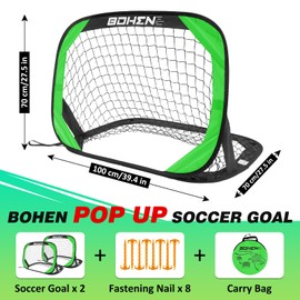 BOHEN 3.3x2.2ft Pop Up Portable Soccer Goal for Kids Outdoor Soccer Net for Backyard Set of 2(Green)