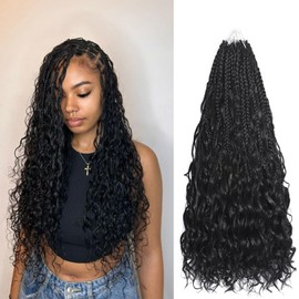 9 Packs Boho Box Braids Crochet Hair 24 Inch Pure Protein Fiber Similar to Human Hair Goddess Box Braids Crochet Hair With Curly Ends Pre Looped Bohemian Braid Hair Extension For Women(24 Inch, 1B)