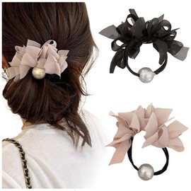 FASELE Chouchou Thin Hair Elastic Hair Tie Bowknot Stylish Elegance Hair Accessory Simple Elegant Elegant Hair Ornaments Women Ladies High Elasticity Stylish Everyday Work Present Gift Set of 2