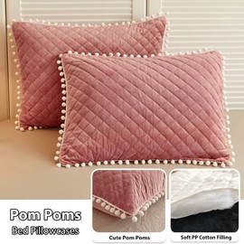 LIFEREVO Luxury Plush Shaggy Duvet Cover Set, Soft Velvet Fluffy Furry Duvet Cover Set(1 Faux Fur Fuzzy Comforter Cover+2 Pom Poms Pillow Shams)Solid Bedding Set, Zipper Closure(Full/Queen, Old Pink)