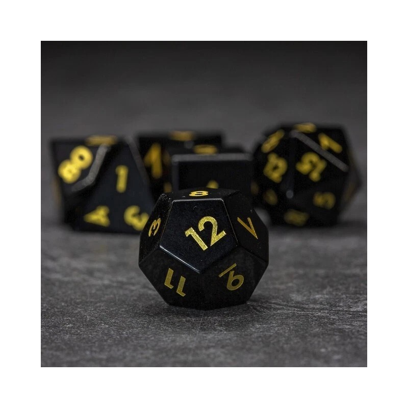 Sage's Treasures - Obsidian Gloss Finish Polyhedral Dice Set Dungeons