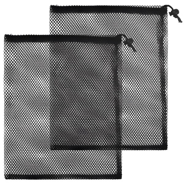 SUBTAVIK 2Pcs Mesh Drawstring Bags - Large Black Mesh Nylon