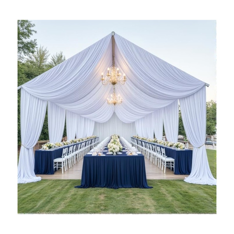 10ftx40ft White Backdrop Ceiling Drapes,2Panels 40ft Height Wrinkle Free Tent