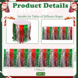 YUSHWENPTY Christmas Table Skirt Party Decoration Table Skirt Tinsel Glitter Curtain Red Silver Green Tinsel Curtain for Christmas Decoration Table Party Decorations Birthday (Pack of 2)