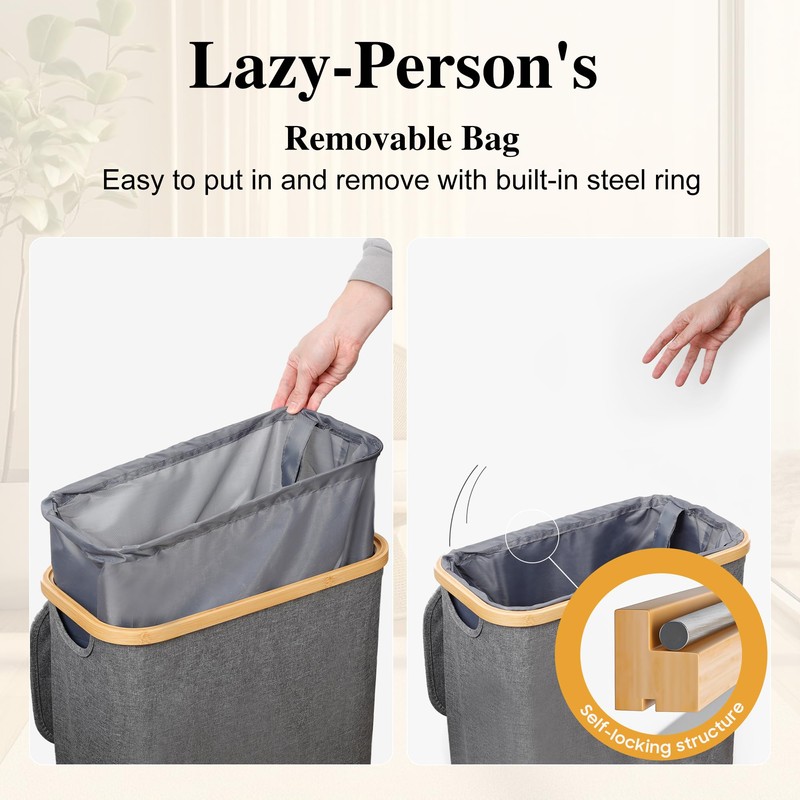 Slim Laundry Hamper, 60L Waterproof Narrow Laundry Basket with Lid