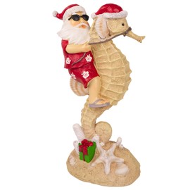 Needzo Nautical Christmas at The Beach Statue, Santa Riding Seahorse, Tabletop Decoration, 12 x 6.5 Inches. Resin Material