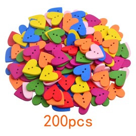 200pcs Colorful Wooden Heart Buttons with 2 Holes Love Heart Shaped Wood Craft Buttons Embellishments for DIY Clothes Sewing Scrapbooking Valentine's Day Decoration
