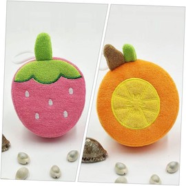 Baluue 2pcs Cartoon Shower Scrubbers Fruit Shape Bath Exfoliating Sponge for Gentle Skin Massage for Bath Includes Strawberry Design