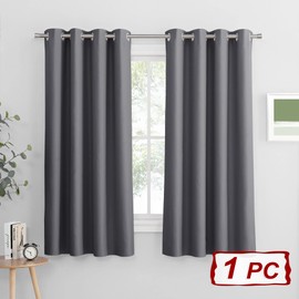 PONY DANCE Opaque Short Curtain - 1 Piece Blackout Curtain Grey Curtains with Eyelets Curtains Living Room Door Curtain Opaque Curtains Grey H 158 x W 132 cm