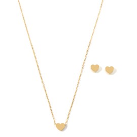 Happiness Boutique Women's Delicate Jewellery Set in Gold Colour 2-Piece Small Heart Stud Earrings and Delicate Necklace with Heart Pendant, Stainless Steel Gold Plated Stainless steel