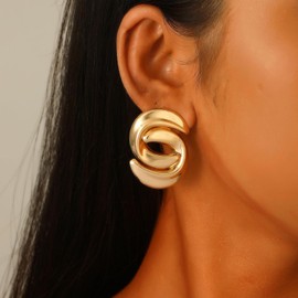 Gold Statement Earrings for Women Large Geometric Dangle Earrings Bohemian Ginkgo Leaf Heart Flower Dangling Drop Earrings Exaggerated Metal Sectored Geometric Earrings for Women (gold 4)