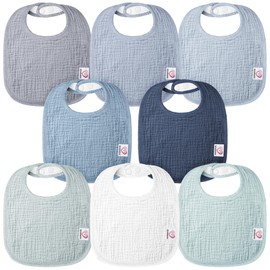 Bearmoss Baby Muslin Bibs for Babies, 100% Cotton Square Neckerchief, Baby Adjustable Baby Bibs, Soft Drool Bibs for Boys and Girls, Pack of 8, mint iceberg