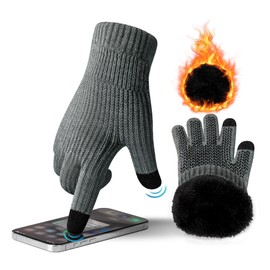 ineepor Alpaca Gloves Men Women Touchscreen Thermal Warm Fleece Lining Winter Gloves Double Layer Wool Knitted Gloves Non-Slip, darkgray