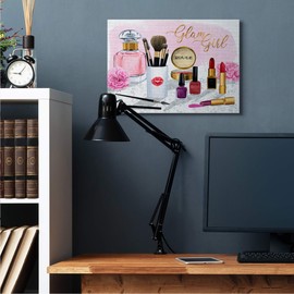 Stupell Industries Glam Girl Phrase with Fashion Cosmetic Accessories, Design by Grace Popp Canvas Wall Art, 24x30, Pink