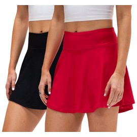 DEVOPS Women's Pleated Lightweight Athletic Tennis Skort with Pockets Running Golf Workout Skirts (Medium, Black/Red)