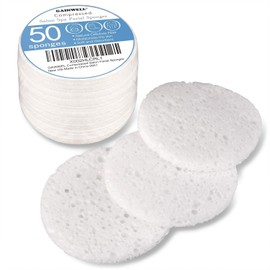 50 Esponjas Faciales Comprimidas, GAINWELL Esponjas Faciales de Celulosa Blanca, 100% Natural Esponjas Cosméticas de Spa para Limpieza Facial, Mascarilla Exfoliante