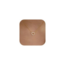 Dtexhif Heart Diamond Necklaces for Women 14K Gold Plated Cubic Zirconia Heart Necklace Love Pendant Necklaces Trendy Jewelry (Heart)