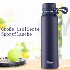 IOLOYU Drinking Bottle 1 Litre Thermos Flask Stainless Steel Water Bottle Sports Thermos Flask 1 Litre Stainless Steel Water Bottle Thermal Casual Bottle Leak-Proof Large Insulated Bottle with Carry