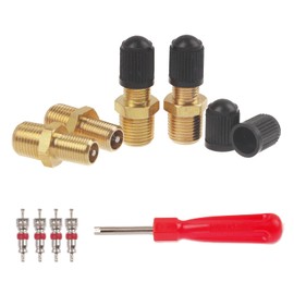 4Pcs 1/8" NPT Tank Valve, A.I.FORCE Air Compressor Tank Fill Valve with Anti-Corrosion Brass Schrader Valve and Caps, 4Pcs Extra Replacement Valve Stems Cores and Schrader Valve Tool