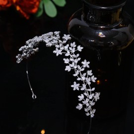 Aoligrace Silver Gold Zirconia Headband for Women Hair Ornament 3A CZ Fairy Flower Headwear Bridal Crowns Wedding Headdress