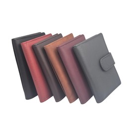 AKSHIDE® Soft Genuine RFID Secure Leather Cardholder, Compact Credit Debit Card Holder Wallet Case with Plastic Sleeves (Red-999)