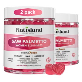 Saw Palmetto for Women Gummies, Organic Saw Palmetto with Pumpkin Seed Oil for Hair Growth, DHT Blocker & Urinary Health, Sugar Free, Vegan, Peach Flavor, 120 Chewable
