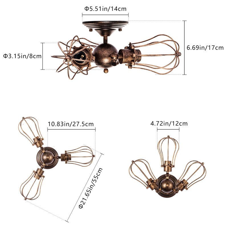 moonkist Vintage Ceiling Light Industrial Semi-Flush Mount Ceiling Light Metal