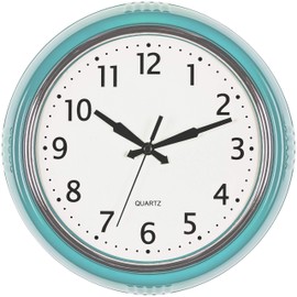 Bernhard Products Retro Wall Clock 12 Inch Blue Kitchen 50's Vintage Design Round Silent Non Ticking Battery Operated Quality Quartz Clock (Robin Egg Blue)