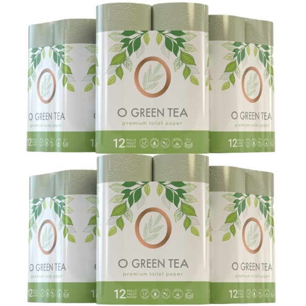O GREEN TEA toilet paper, 3 PLY (6 Pack of 12 Rolls) = 2 Ply 78 Mega Rolls = 2 Ply 132 Double Rolls, Made using Organic Green Tea Leaves with 100% Indonesian Virgin Pulp, Sustainable, Soft and Strong