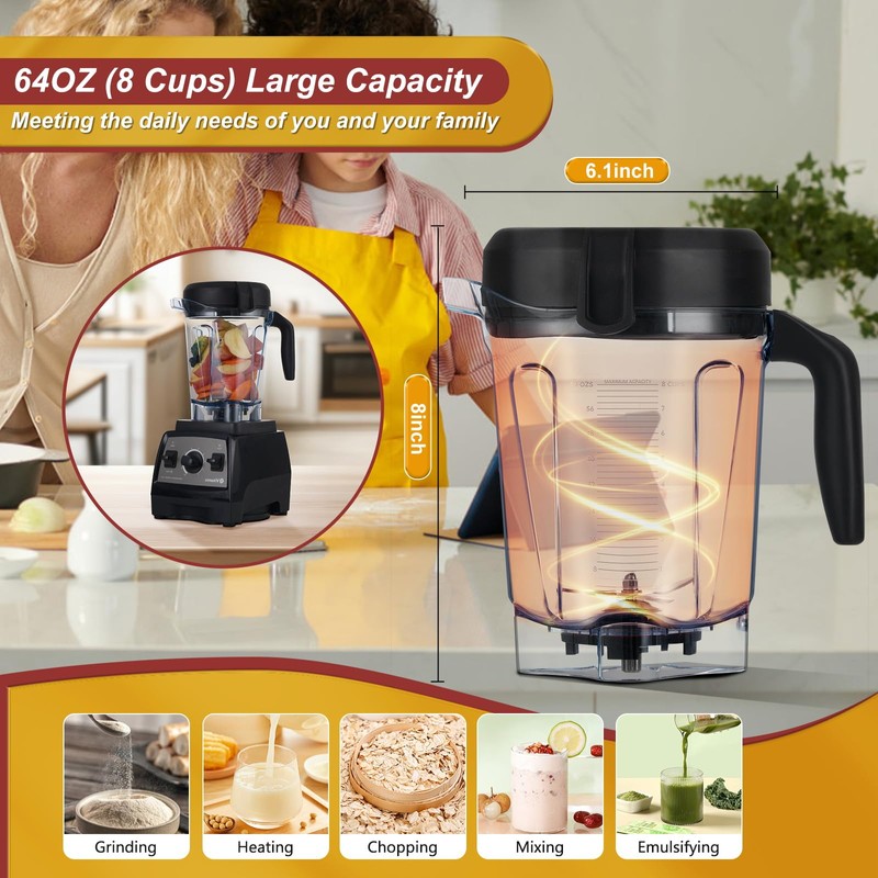 JUBAOPEN Upgraded For vitamix replacement pitcher 64oz Low-Profile, compatible with