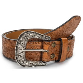 CaySep Adjustable Vintage Western-Belts for Women Men Engraved Buckle-Belts Cowboy-Cowgirl-Belt Waist for 74 to 94cm waist