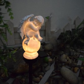 Solar Outdoor Garden Stakes Lighting for Garden Decoration, Solar Garden Gifts for Patio, Balcony, Yard Ornament, Unique Housewarming Figurine Lights, Garden Gifts for Women, Mom (Angel Sit)