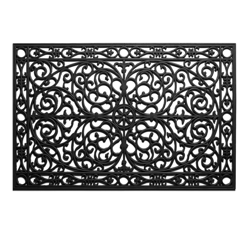 HomeRoots 24" X 36" Black Rubber Scrollwork Outdoor Door Mat