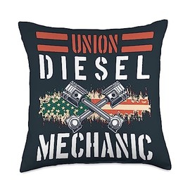 Funny Mechanic Gifts for Men and Women Union Diesel Mechanic Throw Pillow, 18x18, Multicolor