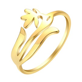 LUTAKU January Birth Flower Rings for Women Girls Stainless Steel Floral Snowdrop Flower Jewelry Gift (gold)