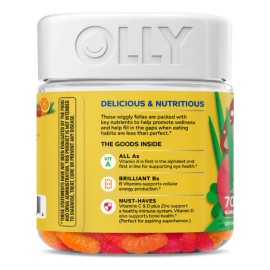OLLY Kids Multivitamin Gomitas Supplement Vitaminas a, C, D y Zinc, Ponche de Fruta Agria, 70 Uds