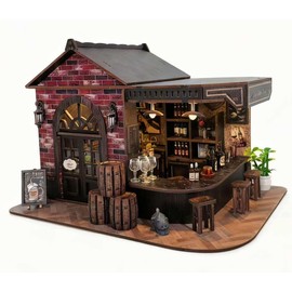 Book Nook Kit, 3D Wooden Miniature Tavern & Pub Dollhouse with LED Lights - DIY Mini House Craft Model for Adults, Birthday Valentine's Day Gift for Women Men