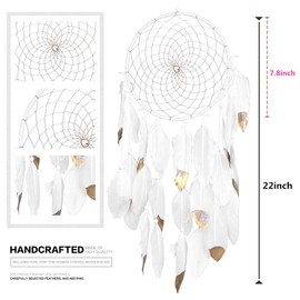 Handmade Dream Catchers,White and Gold Feather Decoration for Christmas Wedding Party- Diameter 7.9" Length 27~29"
