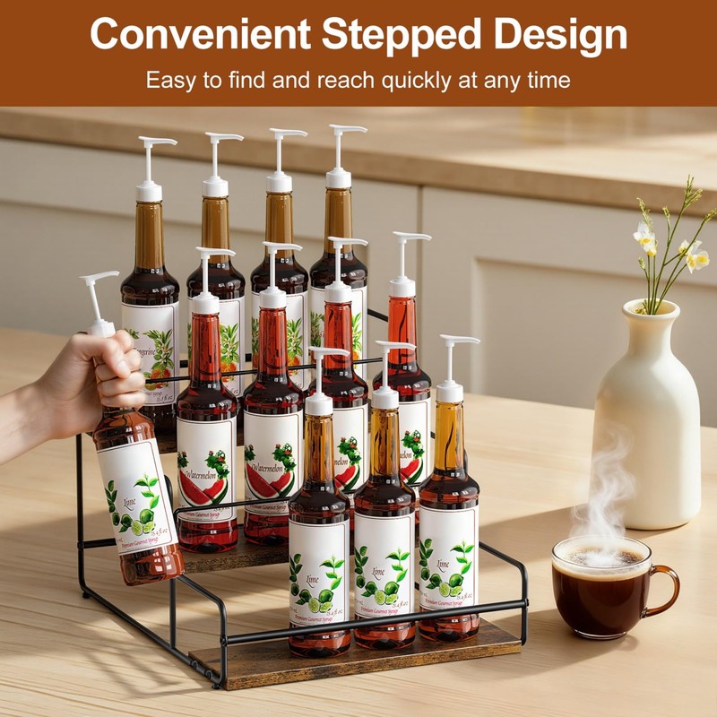 Nuovoware Coffee Syrup Organizer, 3-Tier, 12 Bottles, Black