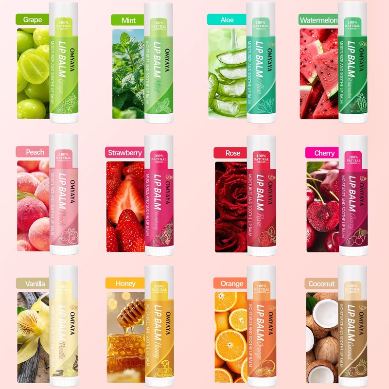 Lip Balm Set,12 x 5g Moisturising Lip Balms with Natural