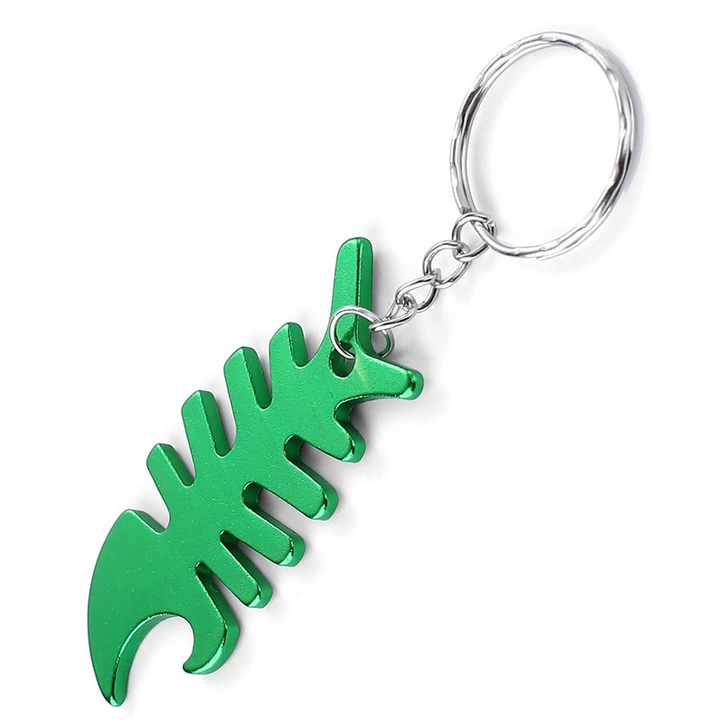 Komonee Fish Bone Green Bottle Opener Key Chain Metal Dead