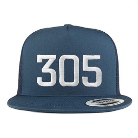 Trendy Apparel Shop Miami 305 Old English 5 Panel Flatbill Trucker Cap - Navy