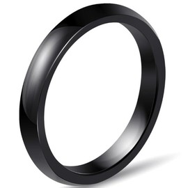 JUDE 3mm White Ceramic Plain Simple Classical Wedding Band Stackable Ring (Black, O)