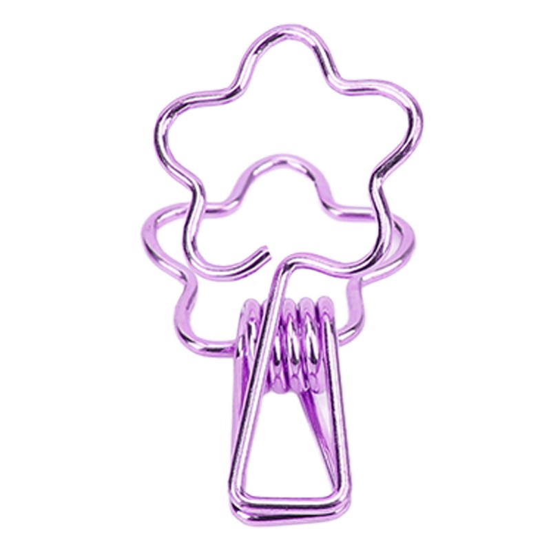 100pcs Binder Clips Cute Flower Shape Metal Hollowed Long Tail