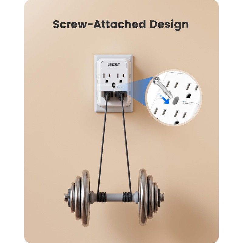 LENCENT 2 Prong Power Strip, 3 to 2 Prong Outlet