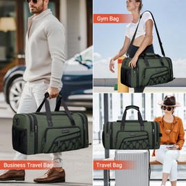 WITZMAN Duffle Bag for Men Nylon Large Gym Weekender Bag with Shoe Compartment Expandable Overnight Bag Carry on Bag (B695 Army Green)