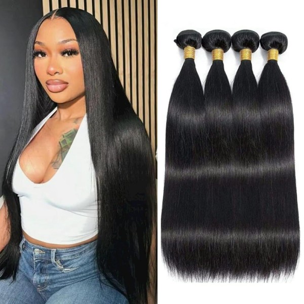 Straight Human Hair Bundles 100% Unprocessed Brazilian 4 Bundles 14