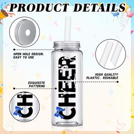 Pickmesh 24 Pcs Cheerleading Gift Cheerleader Tumbler Cups with Lid and Straw, 14 oz Reusable Plastic Cheer Water Bottle, Cheerleader Gifts Bulk for Women Girl Team(Navy Blue)