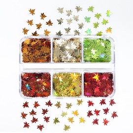 3D Maple Leaves Nail Glitter Sequins Fall Nail Decals Holographic Glitter Design Autumn Maple Leaf Nail Glitter Flakes for Women Girls Gifts Nail Decorations DIY Manicure Accessories