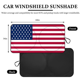 FSTURIOS Car Windshield Sun Shade, 64" x 34" American Flag Car Windshield Cover Keep Your Vehicle Cool, Auto Front Window Sunshade Sun Heat and UV Rays Blocker Fits Most Cars (USA Original Flag)